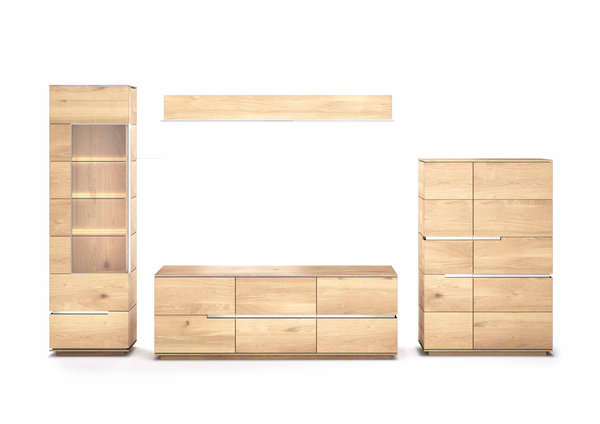 Wimmer Wohnwand Acerro verschiedene Holzarten mit Beleuchtung  Größe: 370 x 205,8 x 56,1 cm