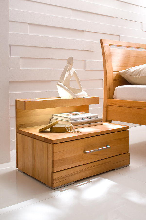 Wimmer Nachttisch Casera mit Schublade und Beleuchtung, verschiedene hochwertige Holzarten wählbar