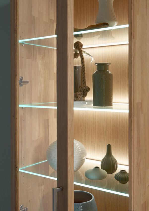 Wimmer Casera Wohnen Vitrine mit Beleuchtung, 2 Türen (Holz/Glas) in der Größe: 120 x 217,6 x 42 cm