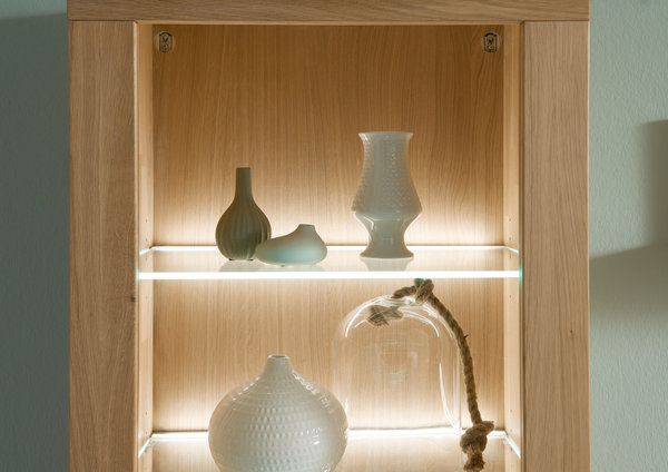 Wimmer Vitrine Casera in verschiedenen hochwertigen Holzarten mit Beleuchtung Größe: 176 x 154 x 42
