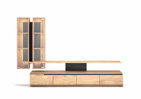 Wimmer Wohnwand Acerro verschiedene Holzarten mit Beleuchtung  Größe: 274 x 183 x 56,1 cm